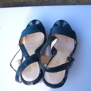 Coach signature  wedge  Dark blue with gold writing  limited edition  6.5